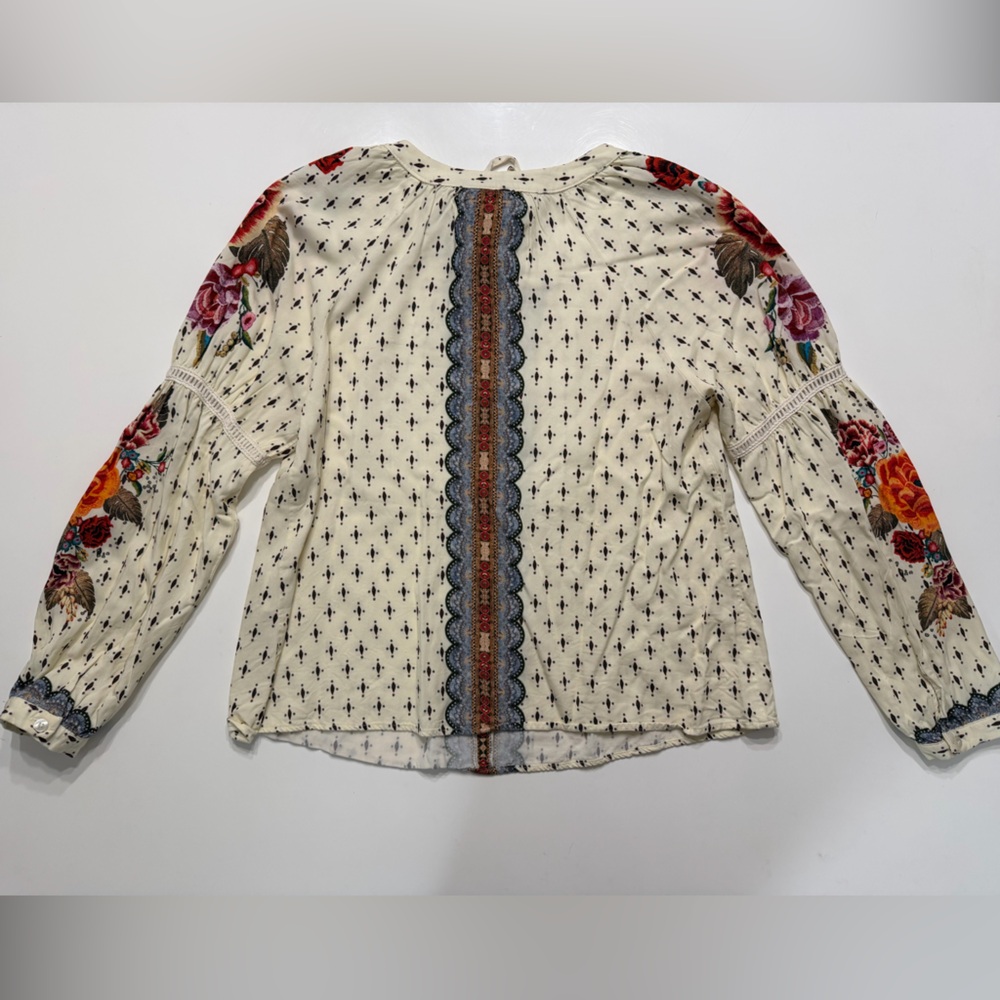 FARM Rio for Anthropologie Cream Floral Boho Long Sleeve Top - Picture 2 of 4